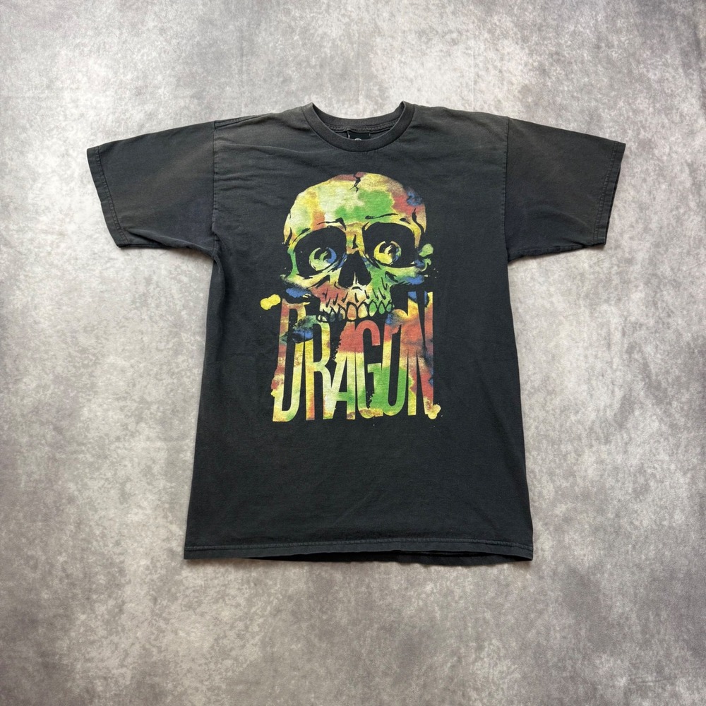 Dragon Alliance Skull Graphic T-Shirt Mens Small Black Tie Dye Skate Surf Tee